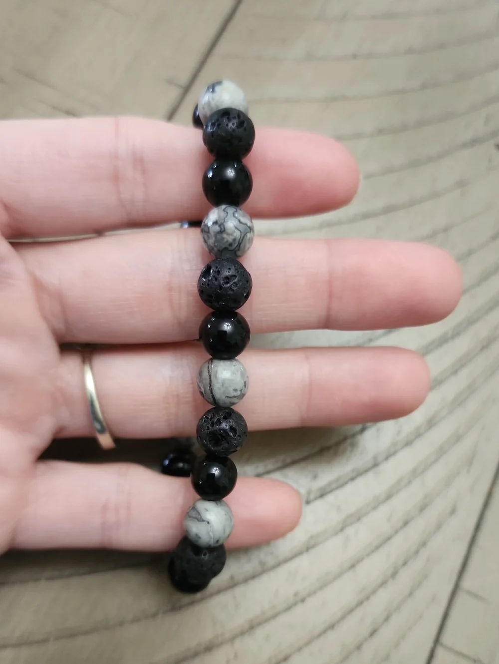 FP Healing Lava Beads Vintage Style Men's Natural Map Stone Beaded Bracelet,